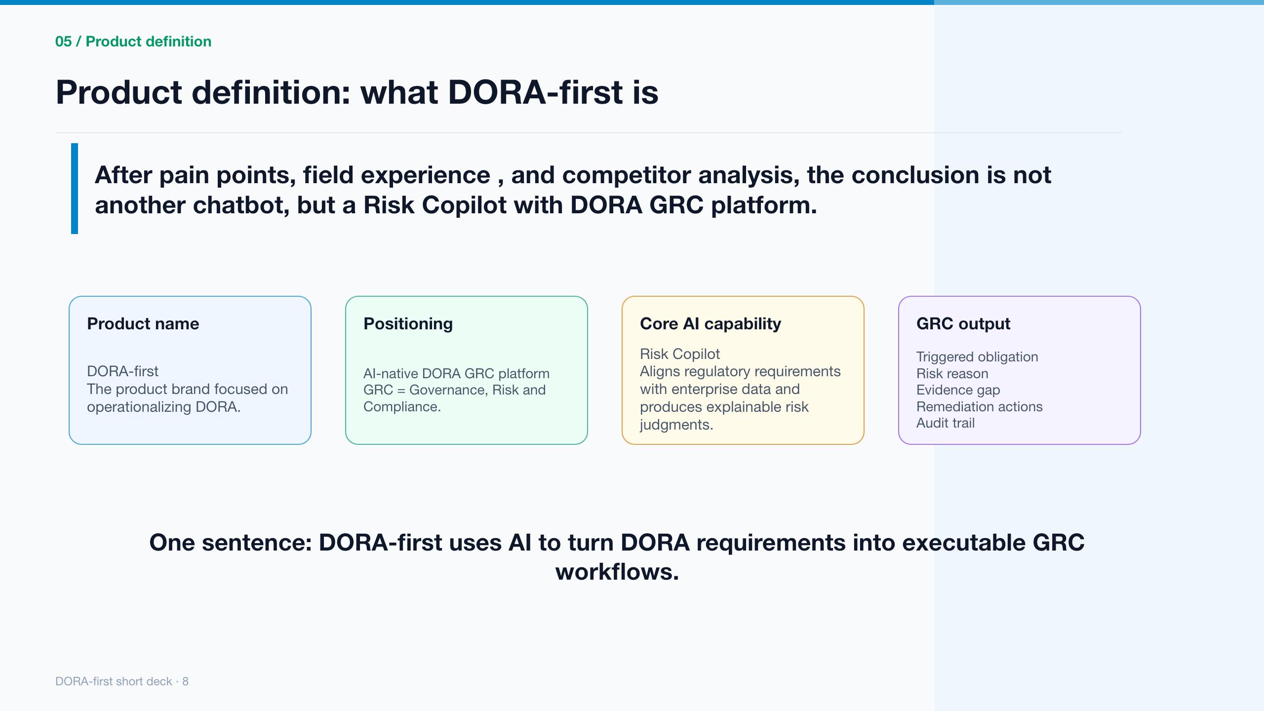 DORA-first product definition slide